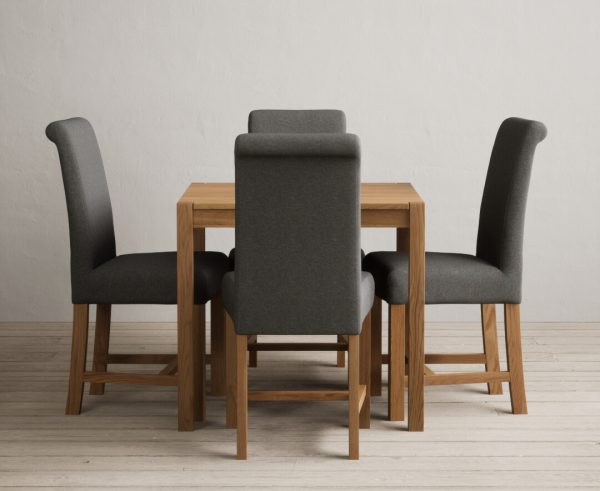 York 80cm Solid Oak Dining Table with 4 Grey Chairs