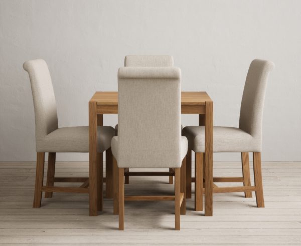 York 80cm Solid Oak Dining Table with 4 Natural Chairs