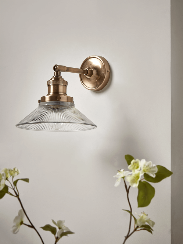 Antique Fluted Glass Wall Light - Brass