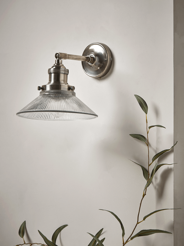 Antique Fluted Glass Wall Light - Silver