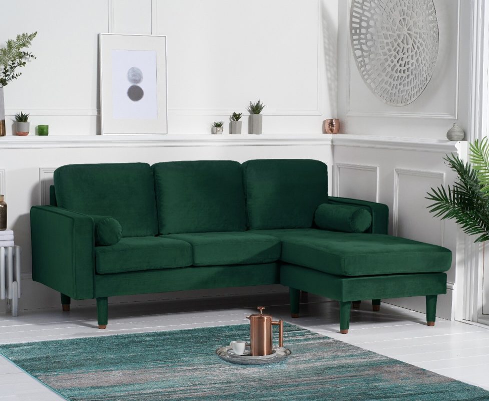 Bailey Green Velvet 3 Seater Reversible Chaise Sofa