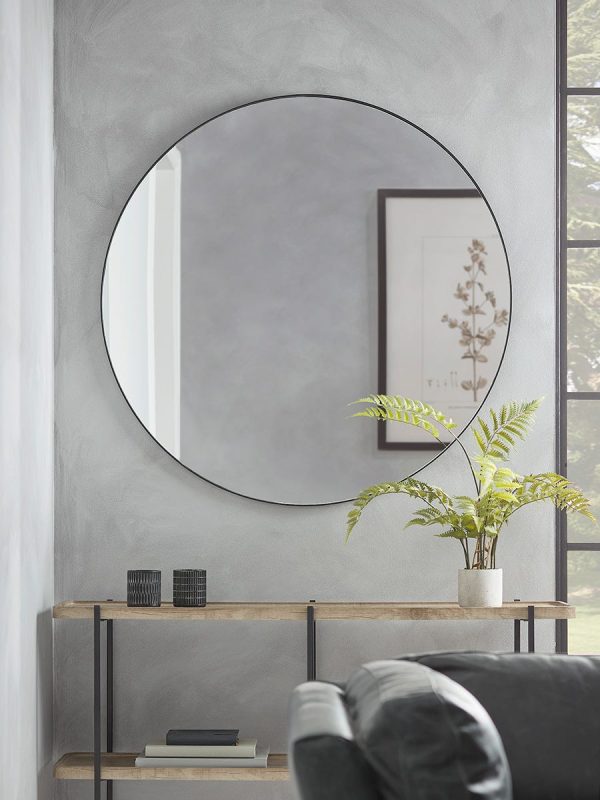 Black Slim Frame Round Mirror - Extra Large