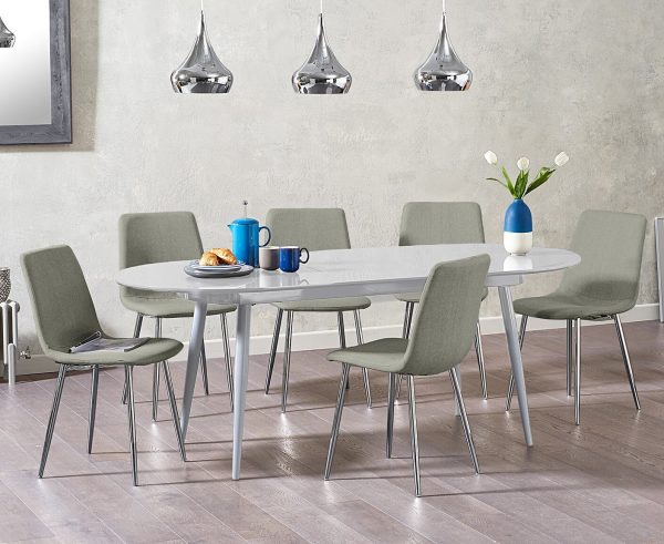 Extending Olivia Light Grey High Gloss Dining Table with 4 Grey Helsinki Chairs