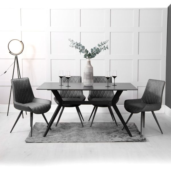 Magna Grey Stone Dining Table With 4 Arvada Grey Chairs