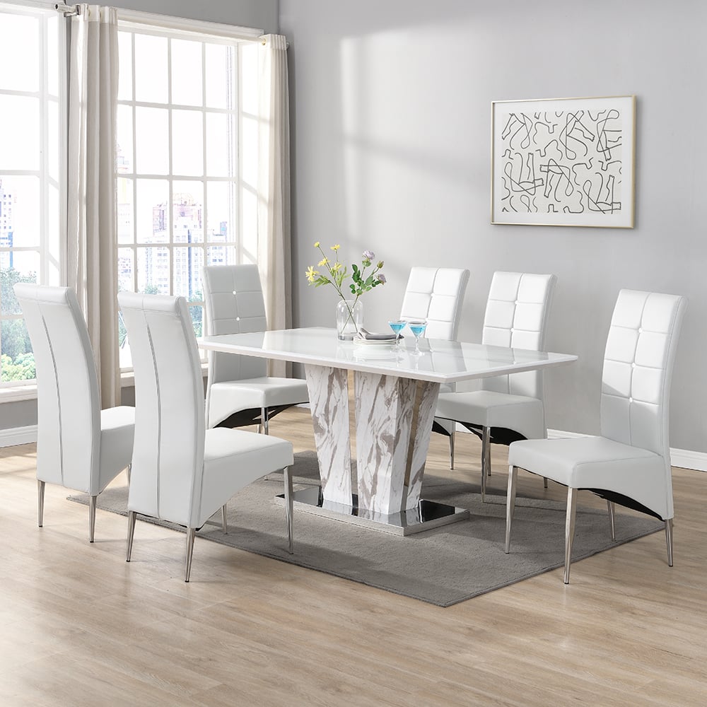 Memphis Large Filo Effect Dining Table 6 Vesta White Chairs | Furniture ...