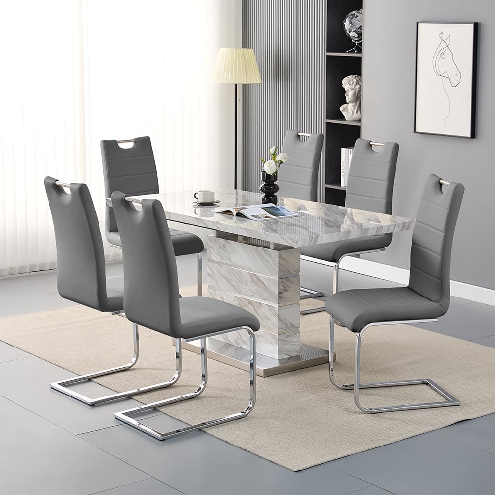 Parini Large Extending Magnesia Dining Table 6 Petra Grey Chairs Parini Large Extending Magnesia Dining Table 6 Petra Grey Chairs