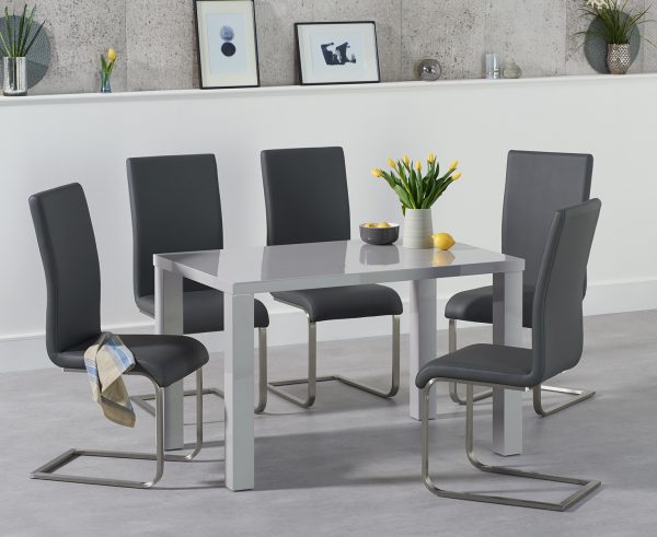 Seattle 120cm Light Grey High Gloss Dining Table with 6 White Austin Chairs