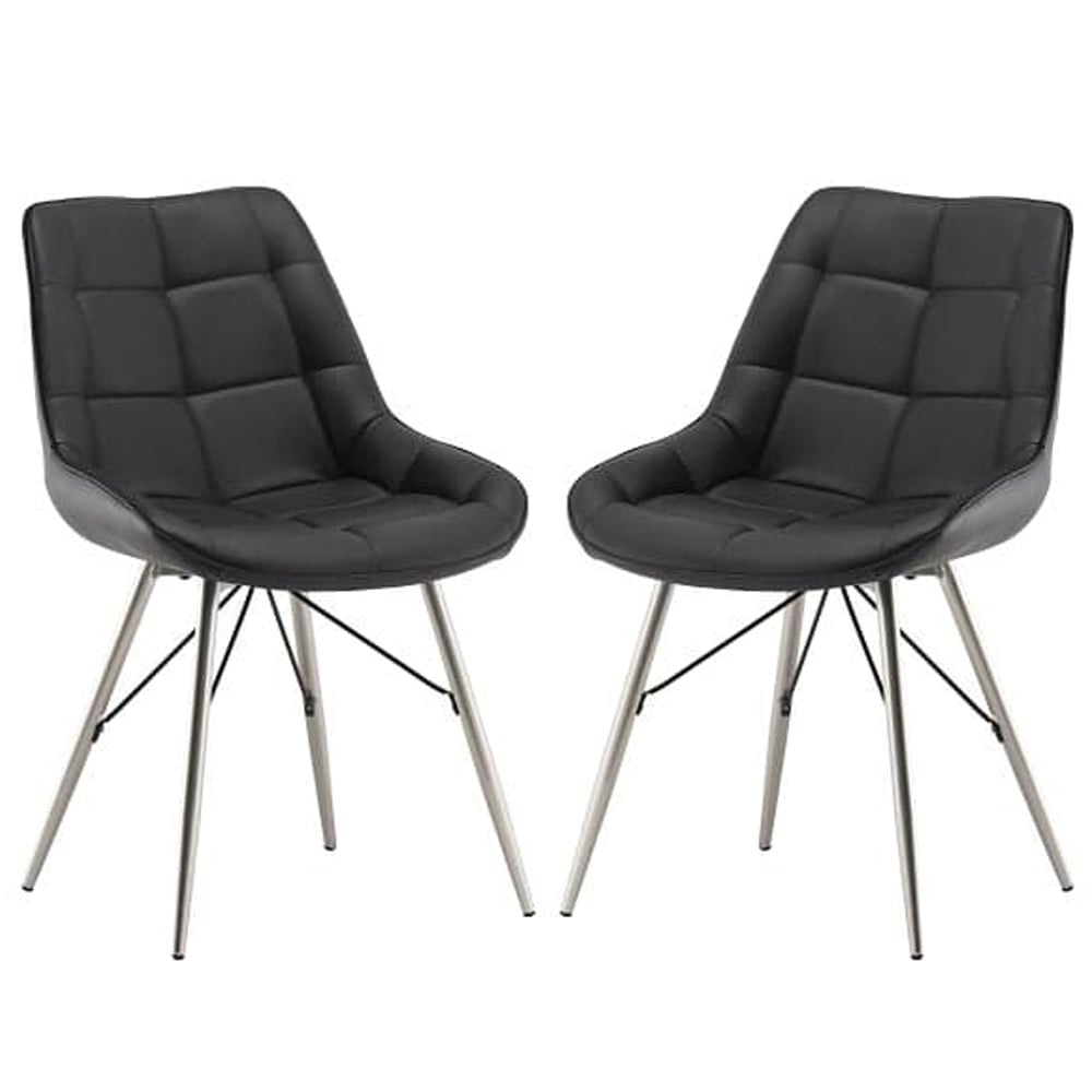 Serbia Black Faux Leather Dining Chairs In Pair Serbia Black Faux Leather Dining Chairs In Pair