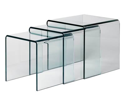Set of 3 Bent Clear Glass Nesting Tables